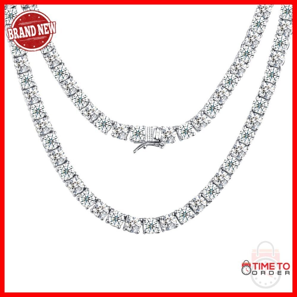18K White Gold Plated Tennis Necklace 5-6mm CZ Chain 14-24 Inches